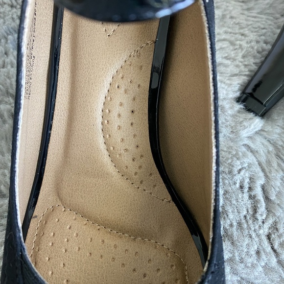 Dexflex Comfort Open Toe Black Tan High Heels - Picture 4 of 14